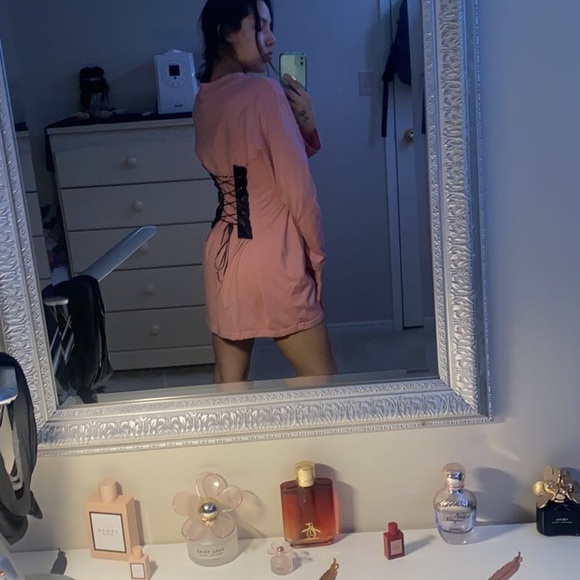 Blush, rose coloured long-sleeve t-shirt dress - Picture 1 of 5